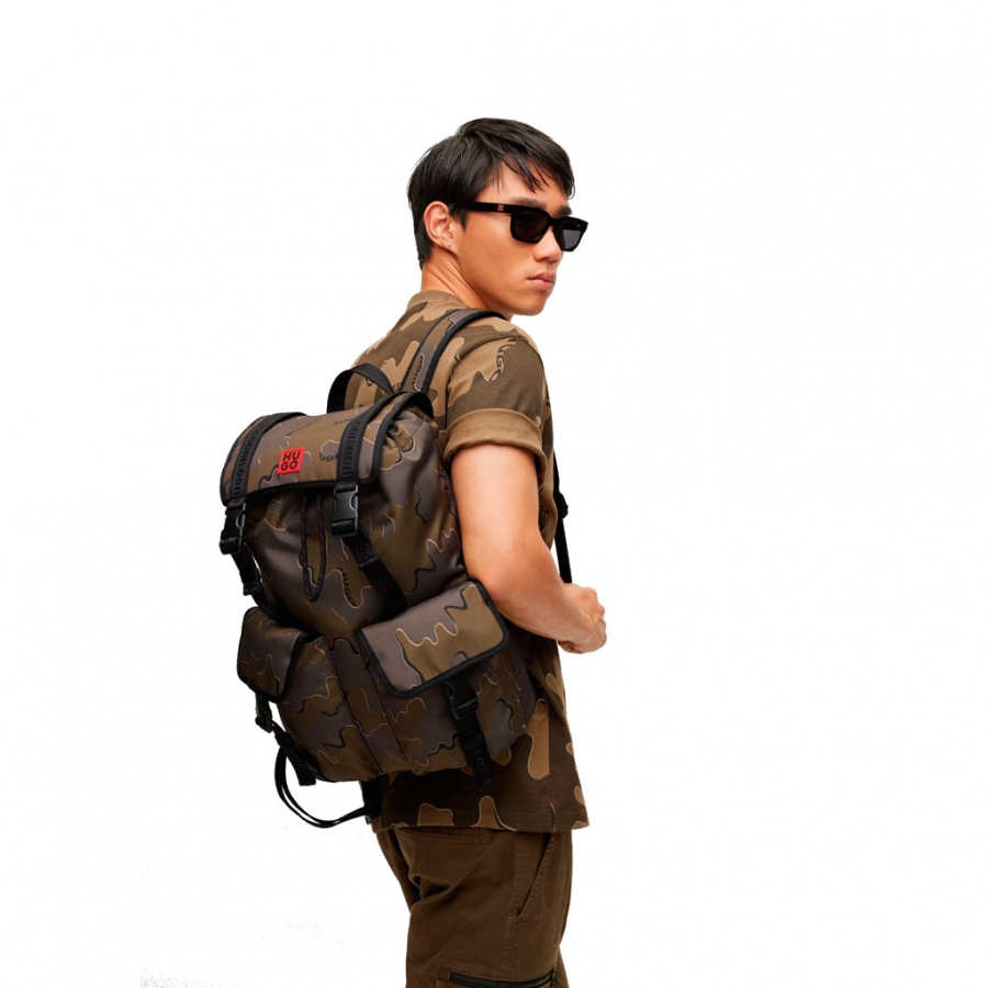 BACKPACK WITH CAMOUFLAGE PRINT AND LOGO