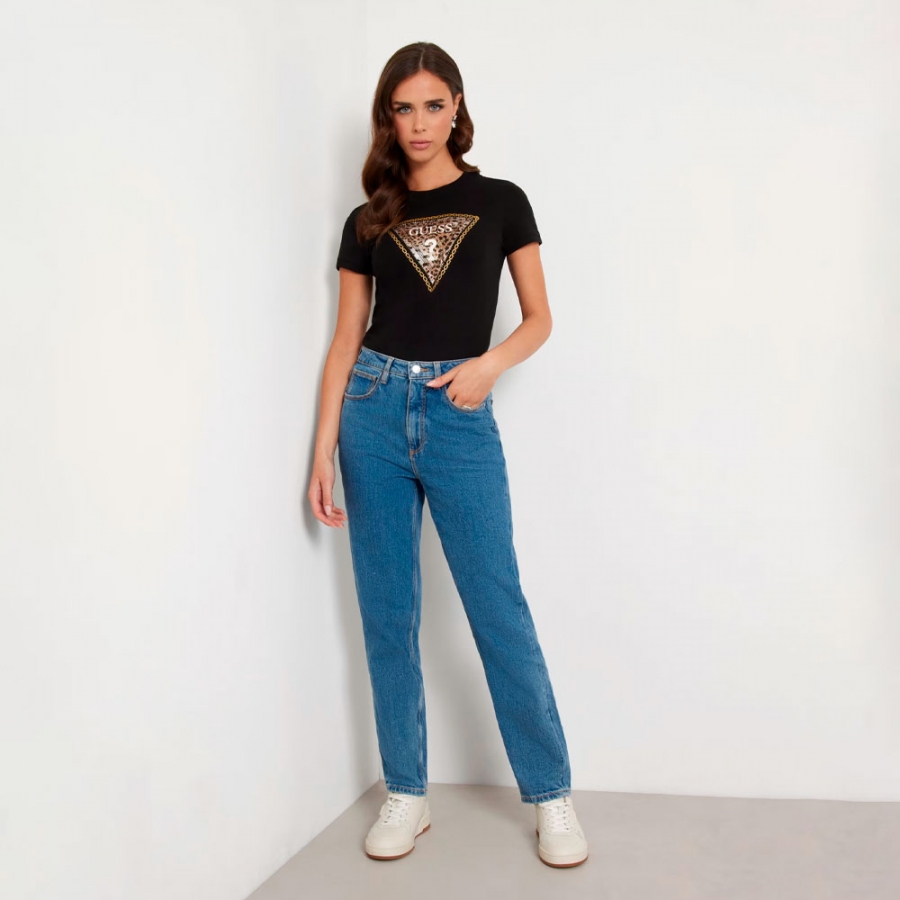 stretch-t-shirt-mit-strass-dreieckslogo