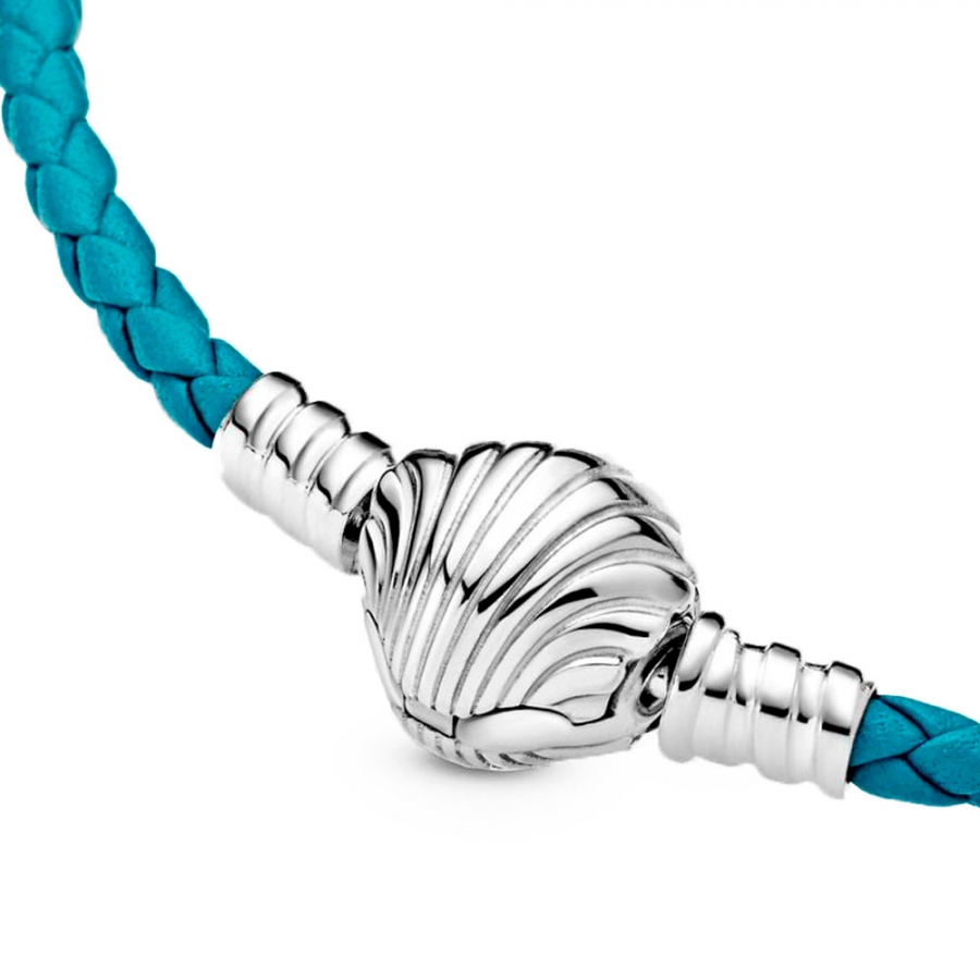 bracelet-pandora-moments-en-cuir-tresse-turquoise-avec-fermeture-coquille-598951c010