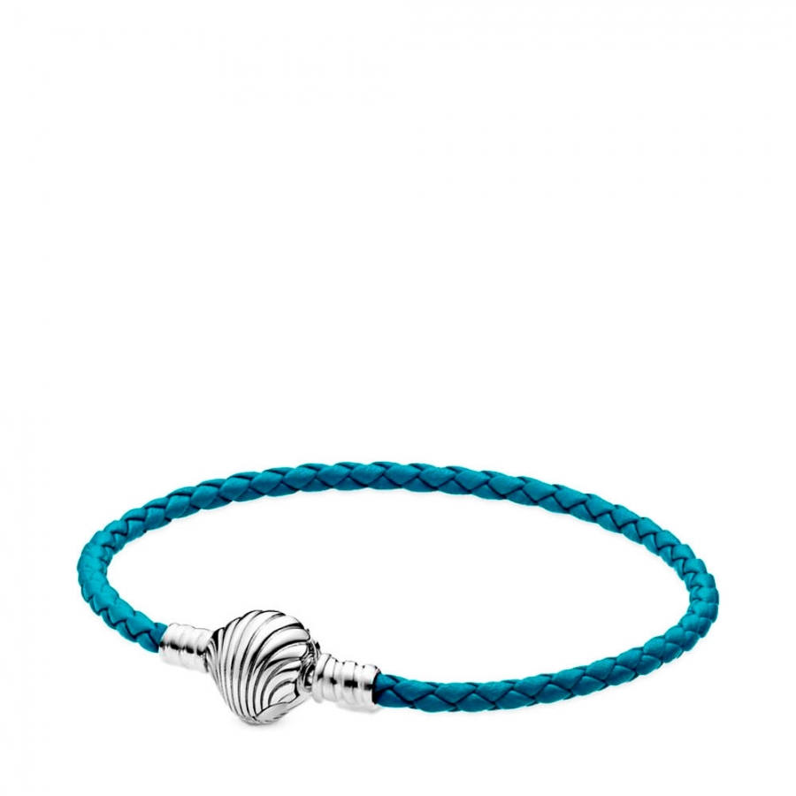 bracelet-pandora-moments-en-cuir-tresse-turquoise-avec-fermeture-coquille-598951c010