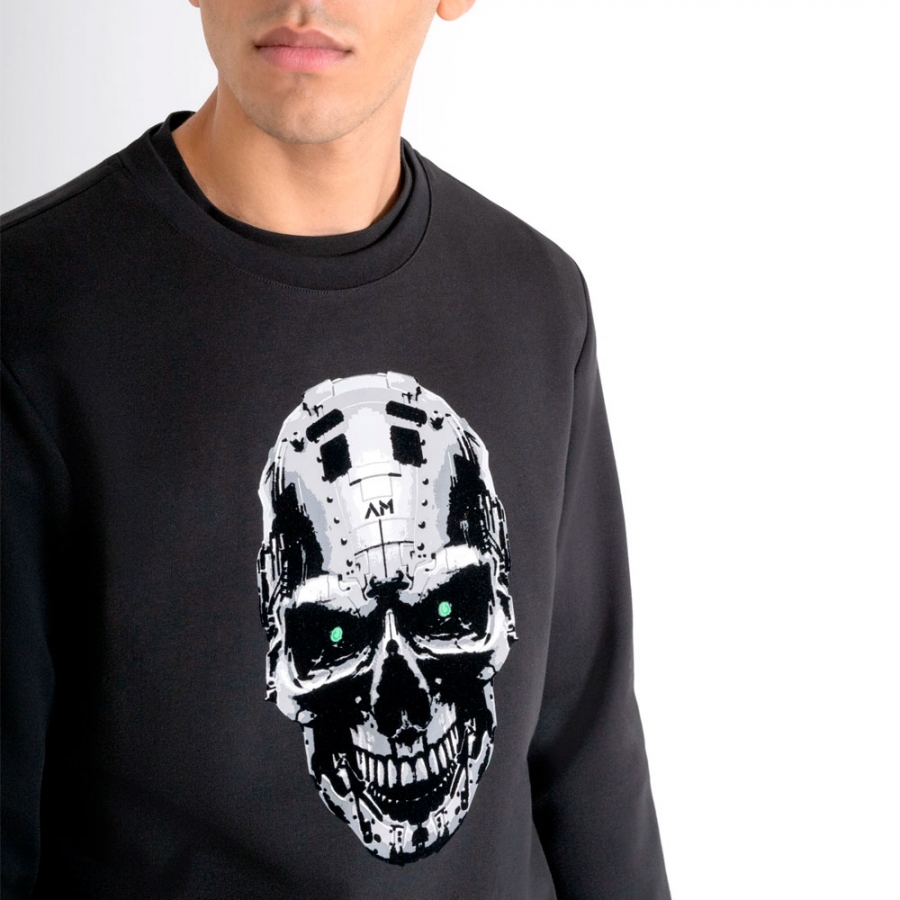 slim-fit-sweatshirt-mit-cyberg-skull-print