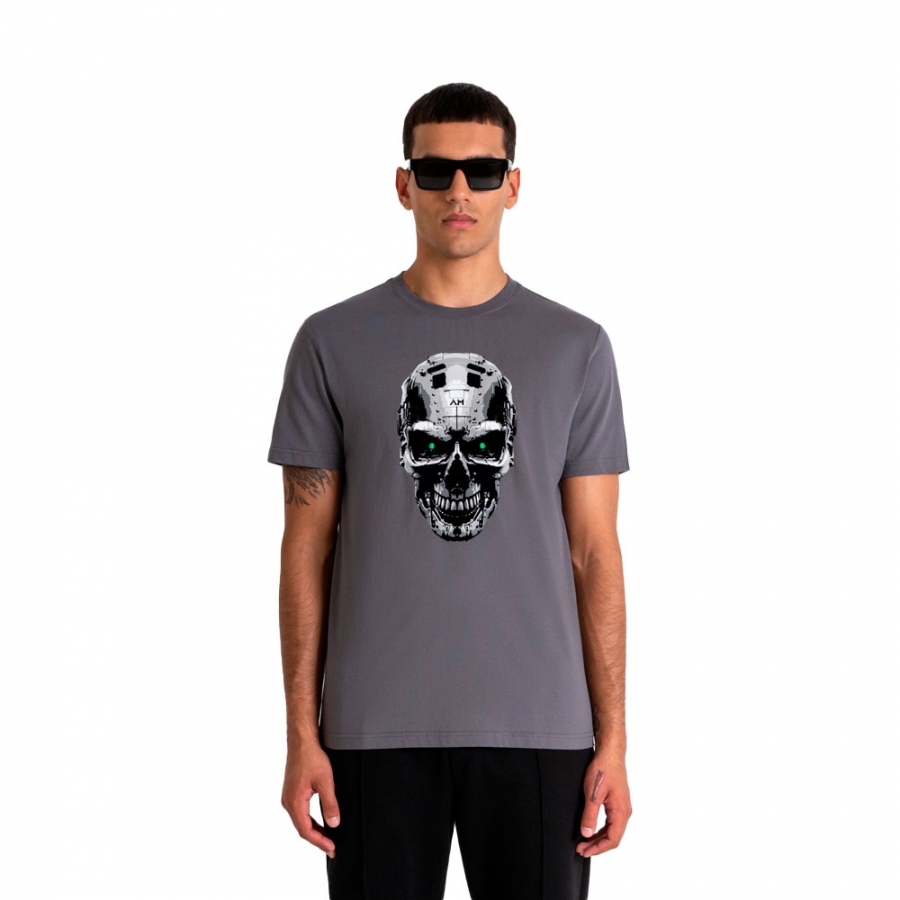 t-shirt-slim-fit-con-stampa-cyber-skull